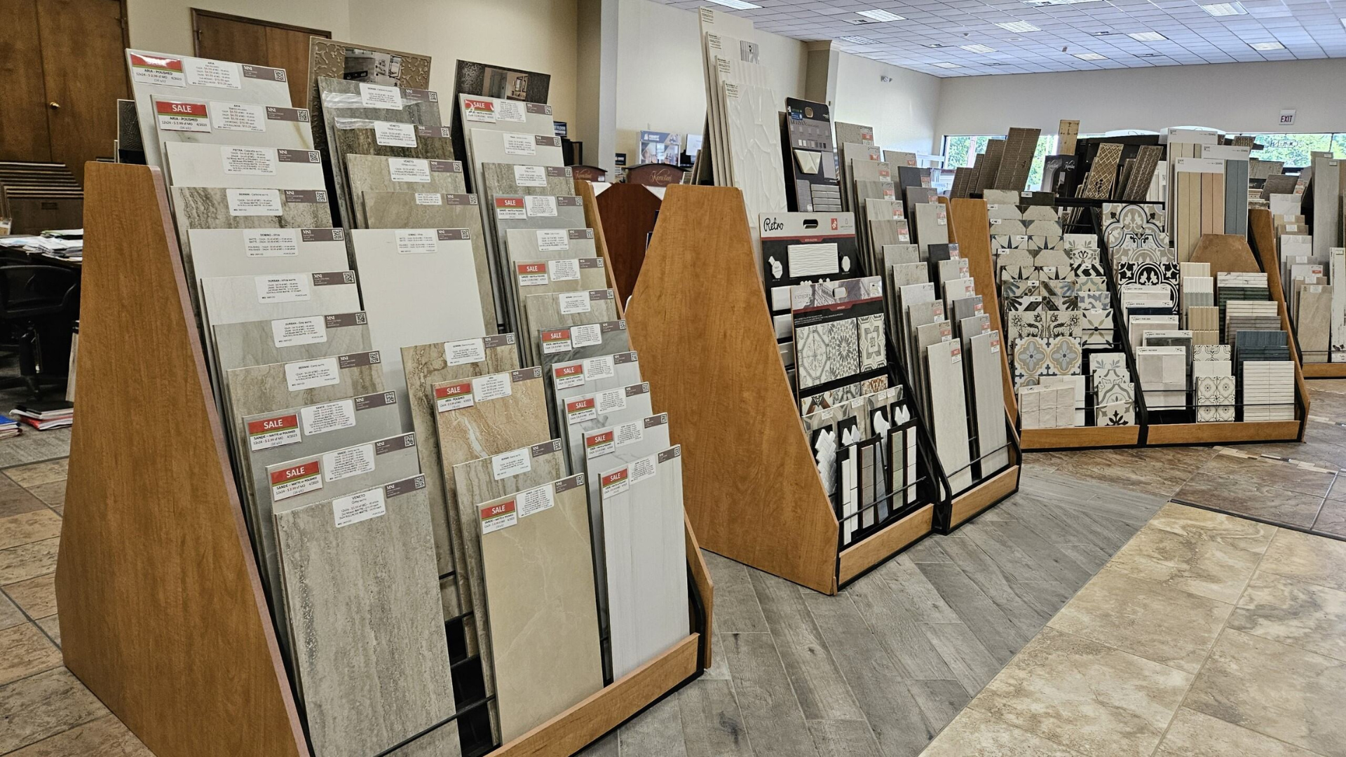 Flooring samples and design options at Halpin's Flooring America in Baton Rouge, Louisiana